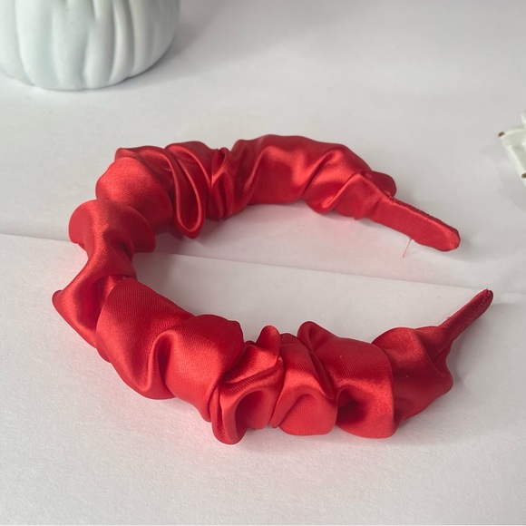 Red Satin Headband wrap scrunched For Women Pleated design - Picture 13 of 15